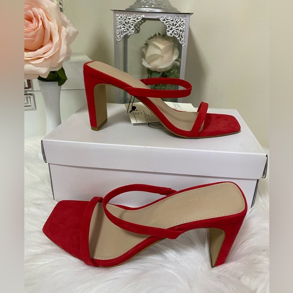 The Drop Shoes - The Drop Women's Avery Square Toe Two Strap High Heeled Sandal SIZE 7.5